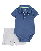 Baby 2-Piece Polo Bodysuit & Striped Short Set - Navy