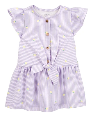 Baby Lemon Print Striped Button-Front Dress