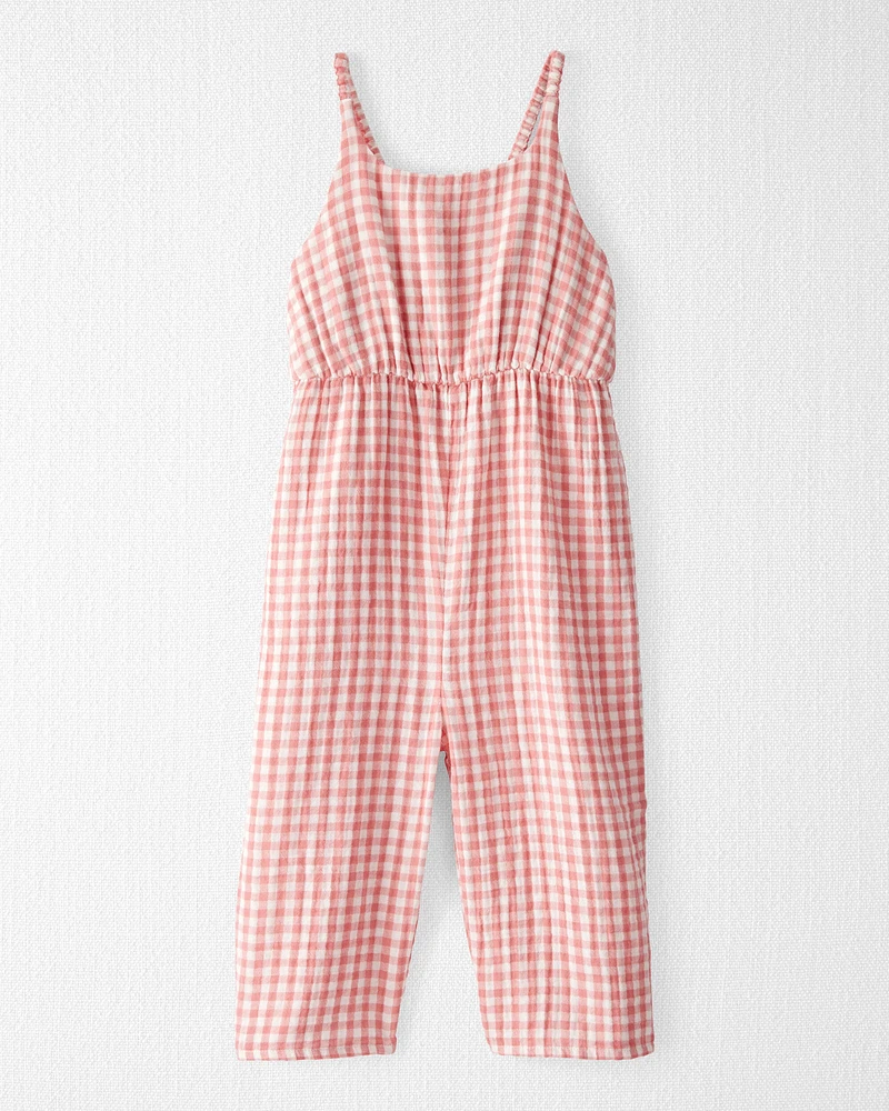 Toddler Organic Cotton Gauze Gingham Jumpsuit