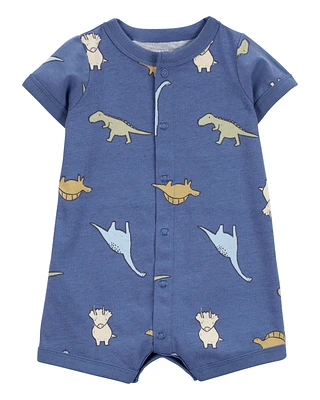 Baby Dinosaur Print Jersey Short-Sleeve Romper - Blue