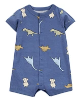 Baby Dinosaur Print Jersey Short-Sleeve Romper - Blue