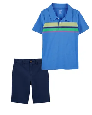 Kid 2-Piece Polo & Flat-Front Shorts Set