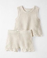 Baby 2-Piece Organic Cotton Crotchet Knit Set-Cream
