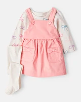 Baby Girl 3-Piece Bow Heart Print Long-Sleeve Dress Set - Orange