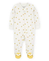 Baby Bee Print 2-Way Zip Cotton Sleeper Pyjamas - Cream