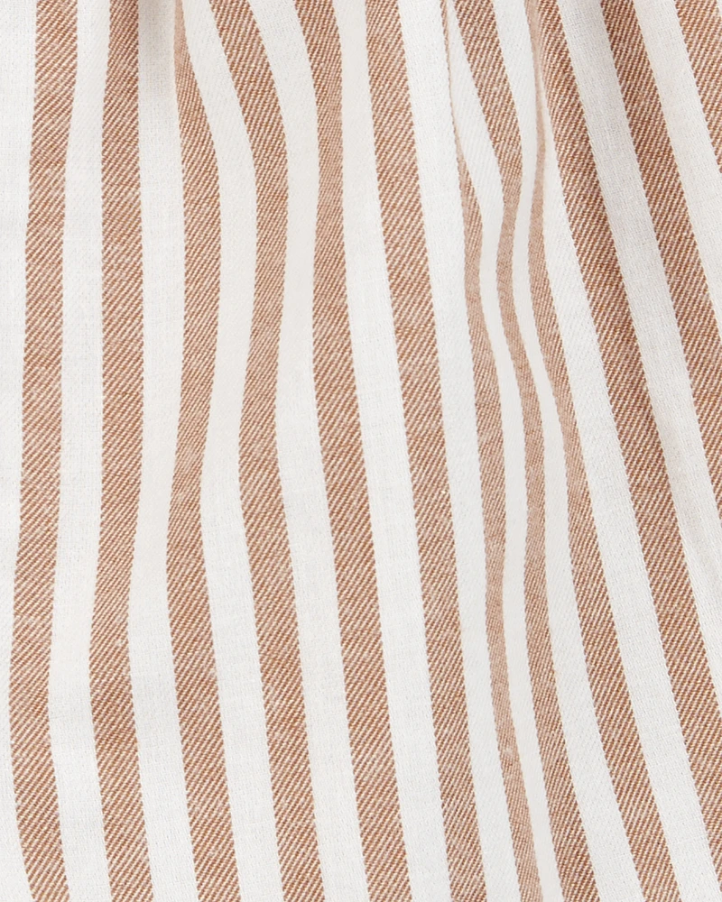 Baby Striped Twill Romper- Brown