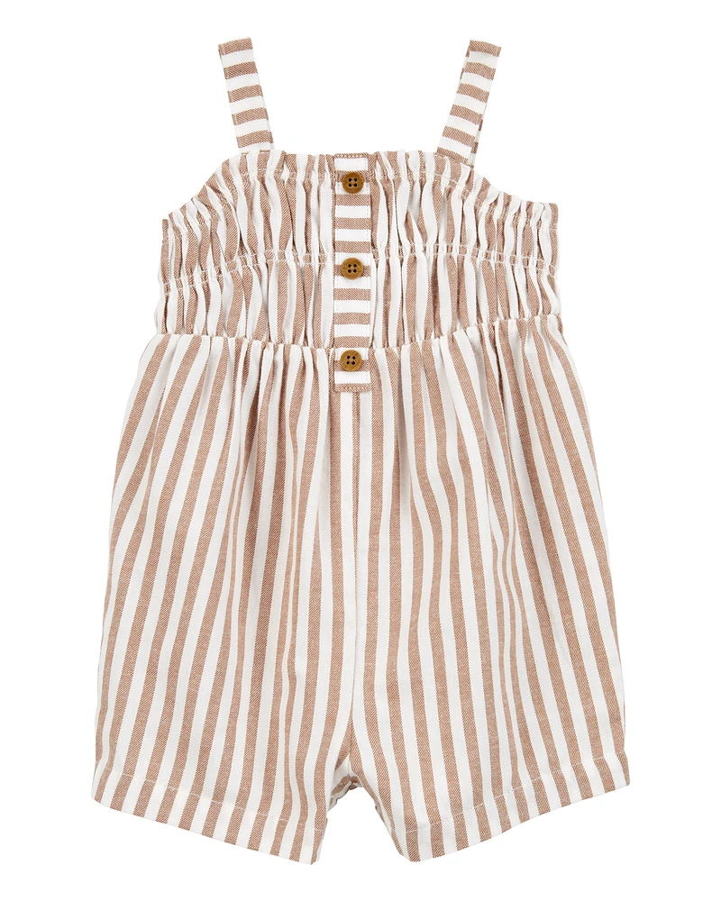 Baby Striped Twill Romper- Brown