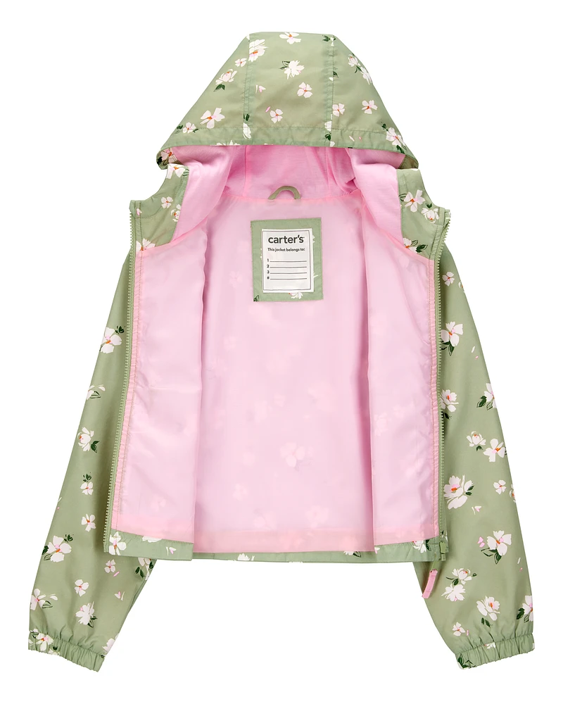 Kid Floral Print Windbreaker Jacket - Olive