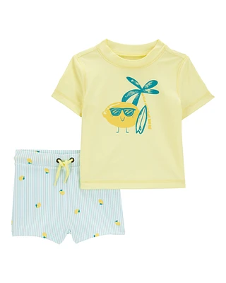 Baby 2-Piece Lemon Rashguard & Swim Trunk Set - Yellow/Blue