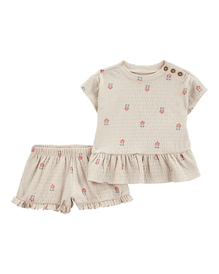 Baby 2-Piece Flower Print Peplum Top & Short Set