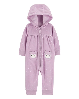 Baby Owl Hooded Zip-Up Fleece Jumpsuit