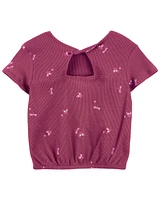 Kid Butterfly Print Twist Back Top