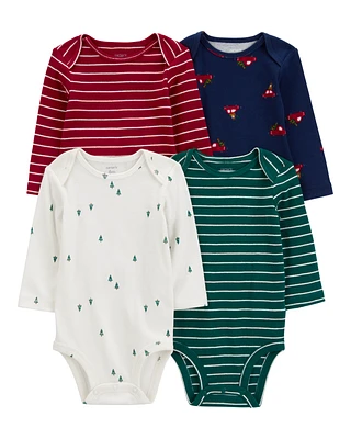 Baby 4-Pack Long-Sleeve Holiday Bodysuits