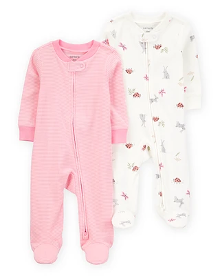 Baby 2-Pack Print 2-Way Zip Cotton Sleeper Pyjamas