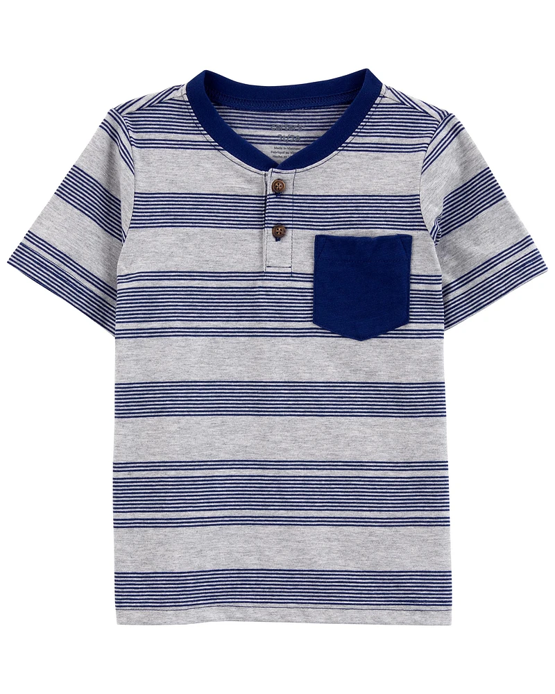 Striped Pocket Henley Tee