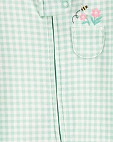 Baby Gingham 2-Way Zip Cotton Sleeper Pyjamas - Green