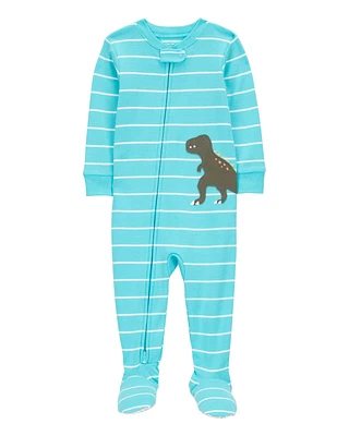 Toddler 1-Piece Striped Dinosaur 100% Snug Fit Cotton Footie Pyjamas