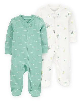 Baby 2-Pack Frog 2-Way Zip Cotton Sleeper Pyjamas