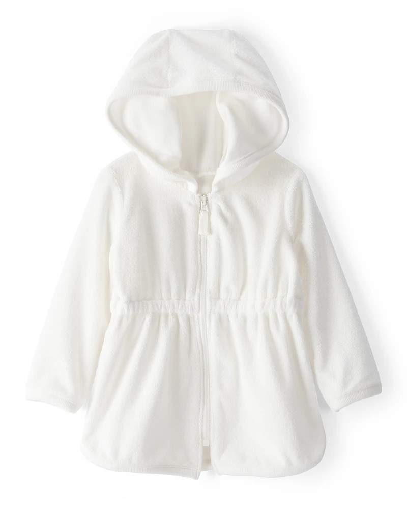 Baby Hooded Terry Cloth Swim Cover-Up Dress - White