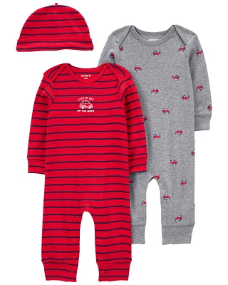 Baby Red Car 3-Piece Jumpsuit Set