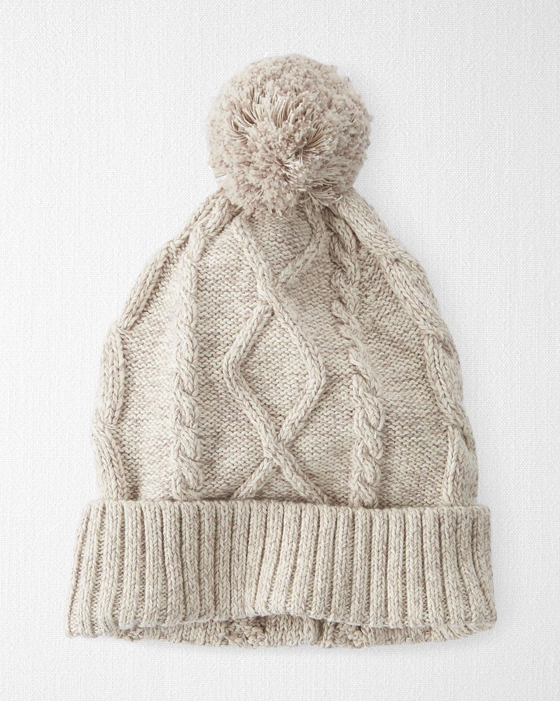 Toddler Organic Cotton Cable Knit Beanie in Toasted Wheat