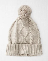 Toddler Organic Cotton Cable Knit Beanie in Toasted Wheat