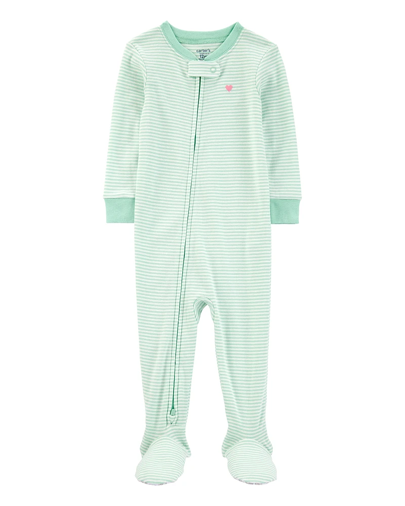 Baby Striped Snug Fit Cotton Footie 1-Piece Pyjamas - Green