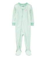 Baby Striped Snug Fit Cotton Footie 1-Piece Pyjamas - Green