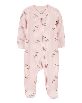 Baby Horse Print 2-Way Zip Ribbed Sleeper pyjamas