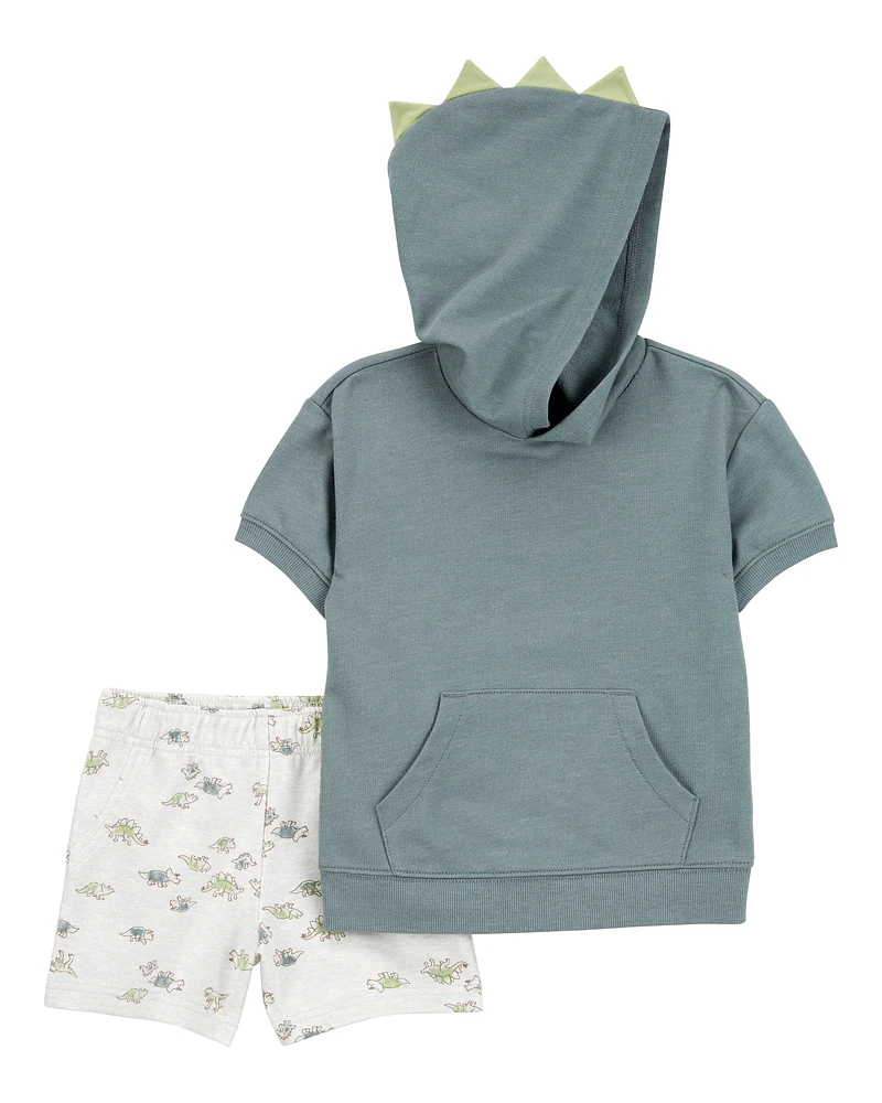 Toddler 2-Piece Dinosaur Hooded Outfit Set - Green/Grey