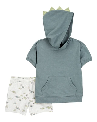 Toddler 2-Piece Dinosaur Hooded Outfit Set - Green/Grey