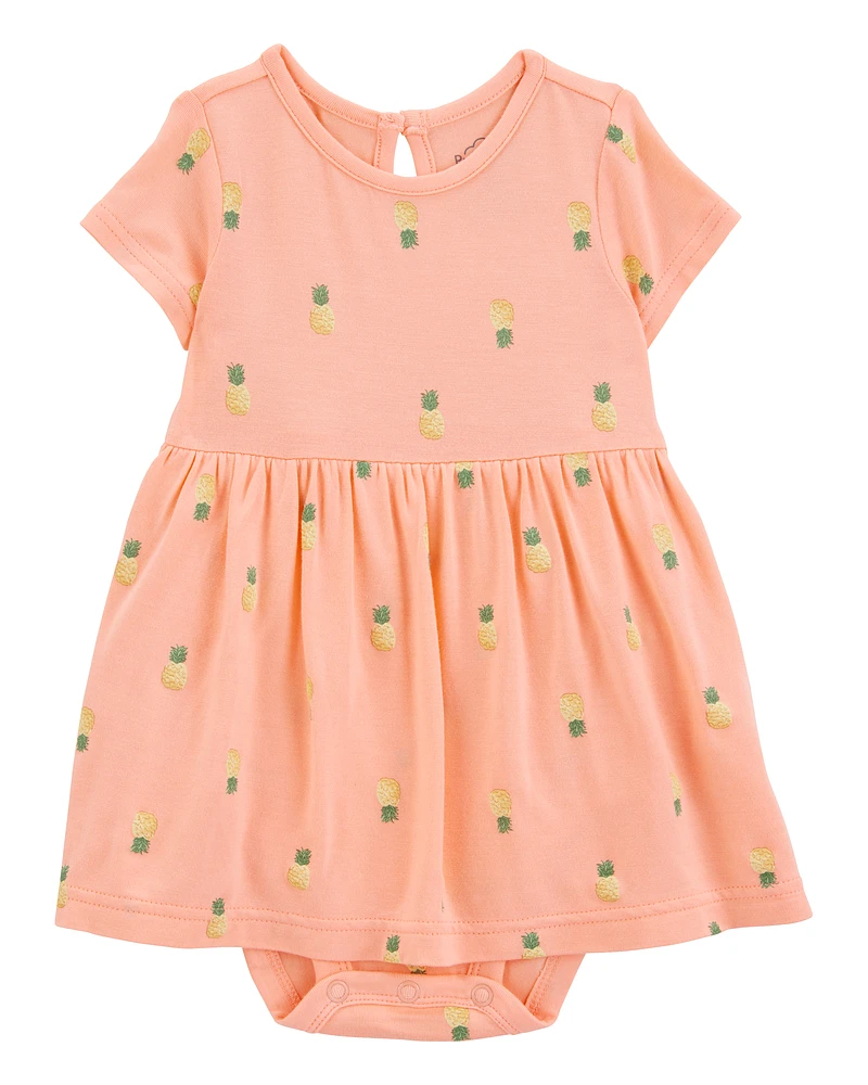Baby Pineapple Print PurelySoft Bodysuit Dress - Coral