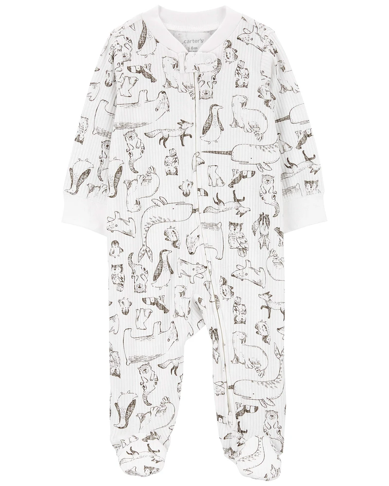 Animal Print 2-Way Zip Thermal Sleep & Play Pajamas