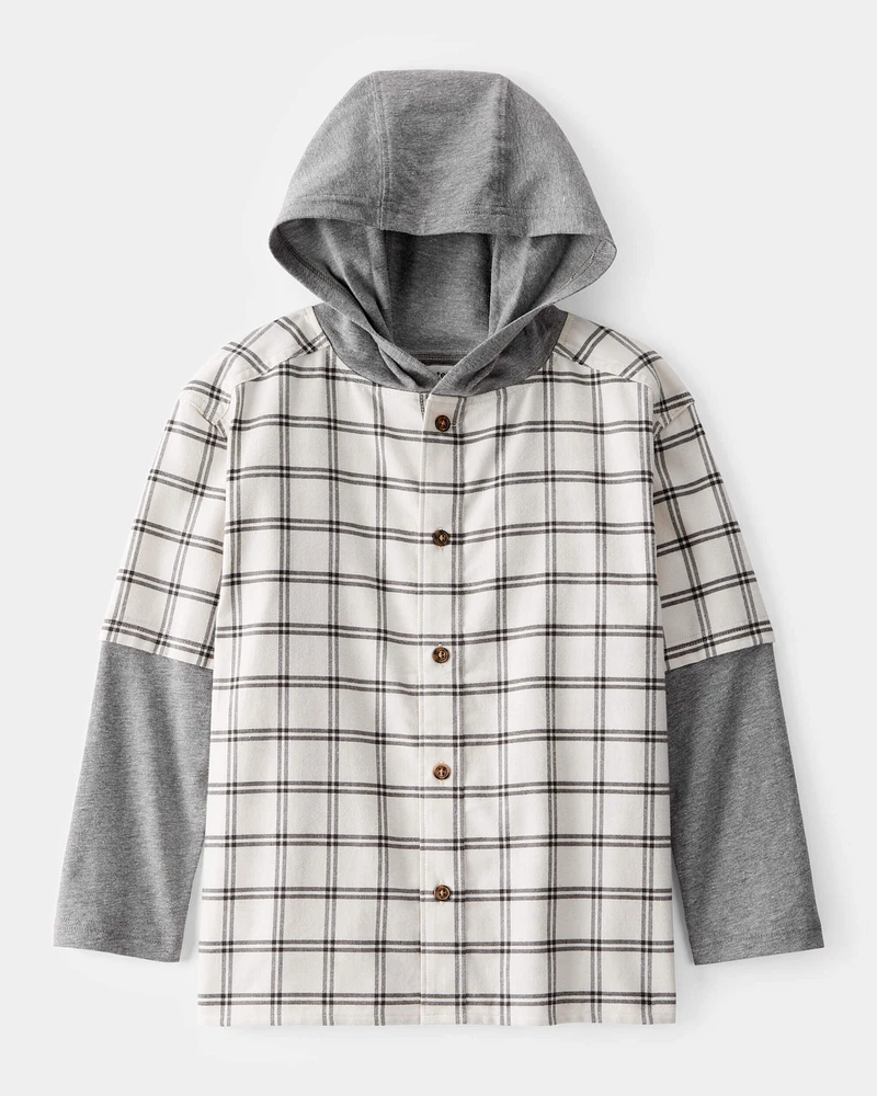 Kid 2-Piece Layered-Look Button-Down Hooded Tee