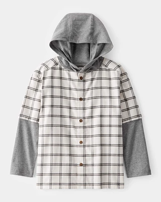 Kid 2-Piece Layered-Look Button-Down Hooded Tee