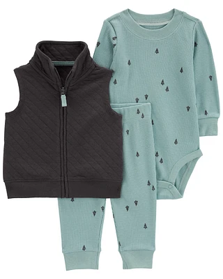 Baby 3-Piece Quilted Little Vest Set