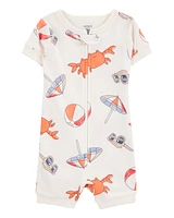 Toddler 1-Piece Crab Beach Print 100% Snug Fit Cotton Romper Pyjamas