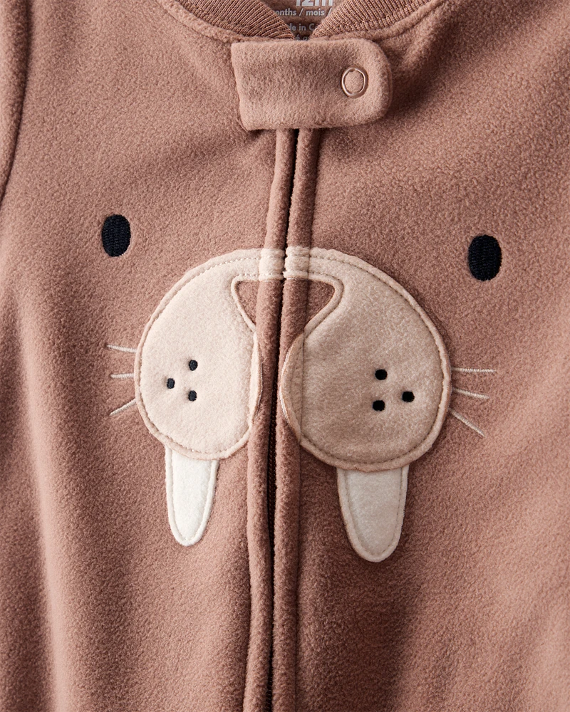 Baby Boy Walrus Loose Fit 2-Way Zip 1-Piece pyjamas - Brown