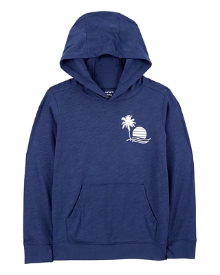 Kid Palm Tree Knit Hoodie - Navy