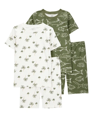 Kid Fish Print Snug Fit Cotton 4-Piece Pyjamas