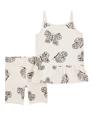 Toddler 2-Piece Butterfly Tank & Bike Short Set - Ivory