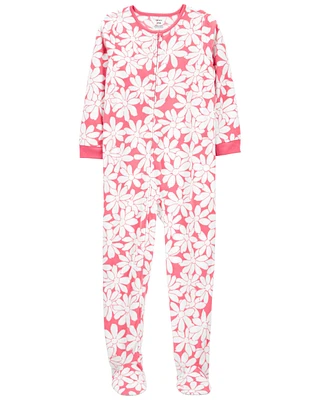 1-Piece Floral Fleece Footie Pyjamas