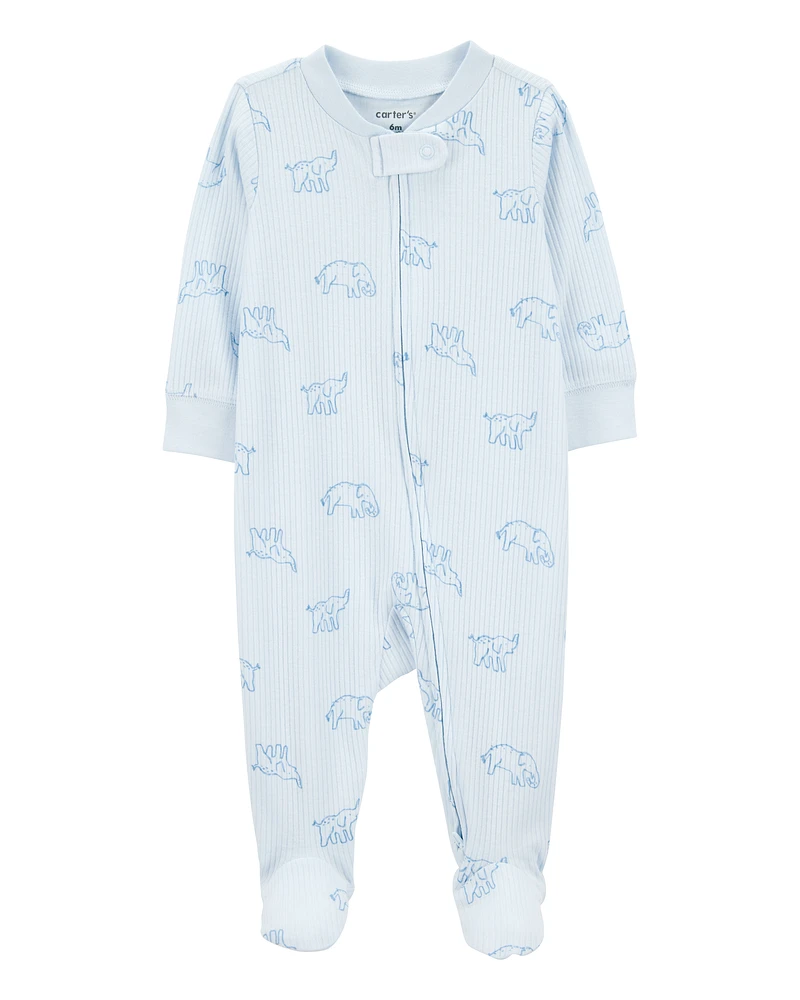 Baby Elephant Print 2-Way Zip Sleeper Pyjamas - Blue