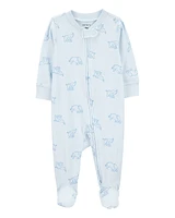 Baby Elephant Print 2-Way Zip Sleeper Pyjamas - Blue