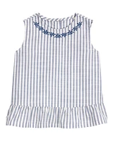 Toddler Striped Linen Look-alike Fashion Tank - Blue/White