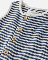 Baby Organic Cotton Waffle Knit Romper Stripes