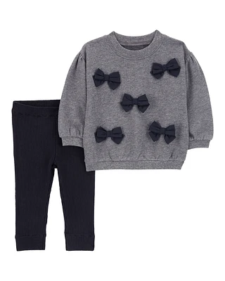 Baby 2-Piece Bow Pullover & Fleece Pant Set