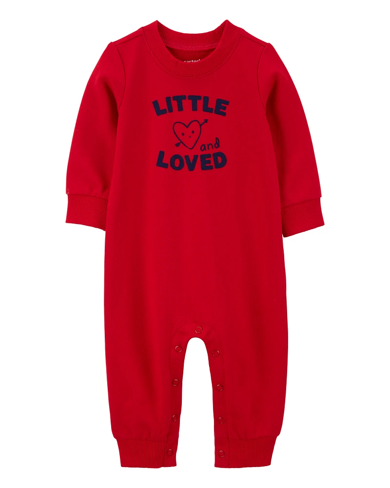 Baby Heart French Terry Long-Sleeve Jumpsuit - Red