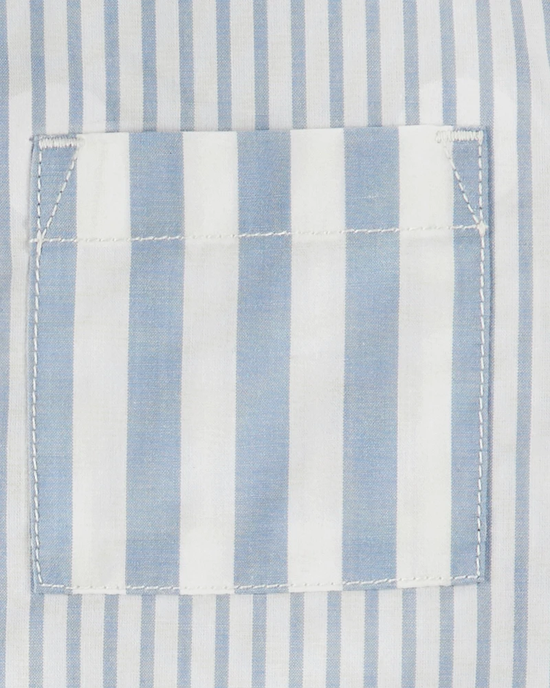 Toddler 2-Piece Striped Button-Front Shirt & Short Set - Blue/Green