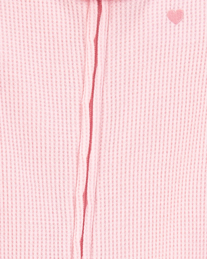 Baby Girl Heart Waffle Knit Footie 1-Piece Pyjamas - Pink
